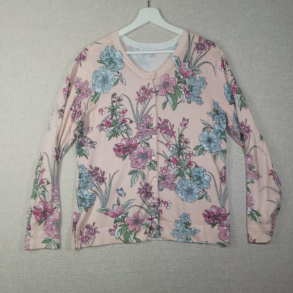 Charming Charter Club Pink Floral Button-Up Cardigan XL